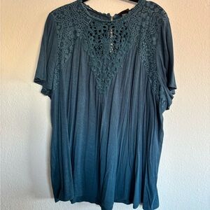 Torrid Blue Crochet Lace Yoke Top